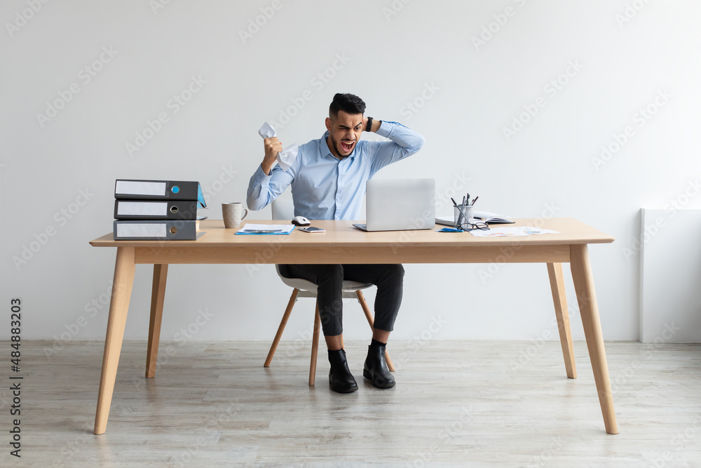custom made wallpaper toronto digitalAngry Arab guy using laptop and screaming, looking at screen