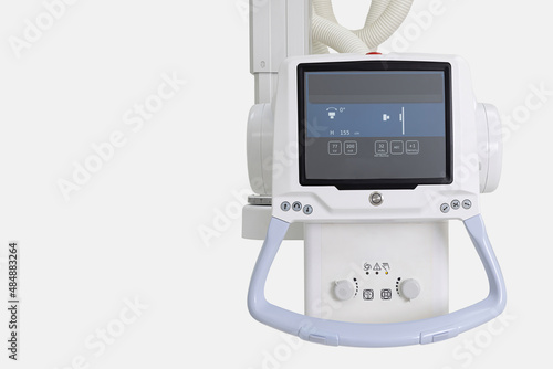 Modern digital x-ray machine in the radiology department. Isolation on white background.
