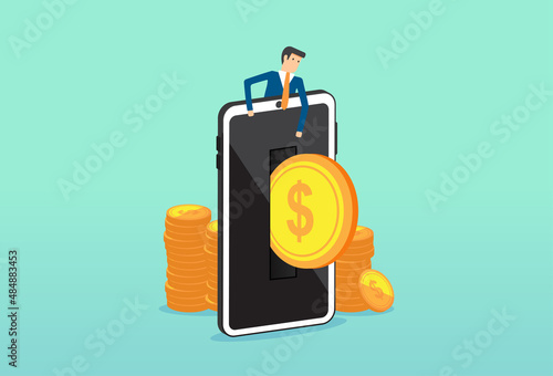Money transfer from smartphone, online cashback, receiving cashback for a buyer, online banking, saving money, money refund