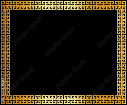 Geometric greek gold frame on black background. Gold stylish frame abstract  vector pattern. 