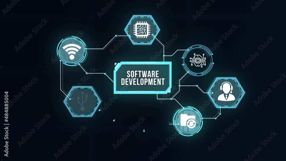 Internet, business, Technology and network concept. Inscription Software Development on the virtual display. Virtual button. Internet, business, Technology and network concept. Inscription Software Development on the virtual display. Virtual button.