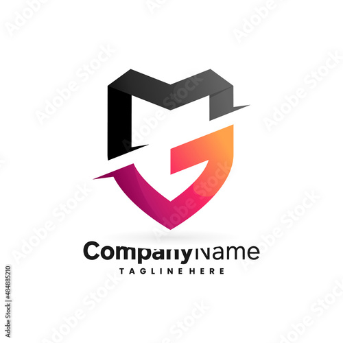 letter m and g shield logo design template