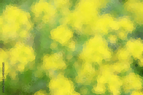 Spring abstract background of yellow flowers and green leaves, shallow depth of field