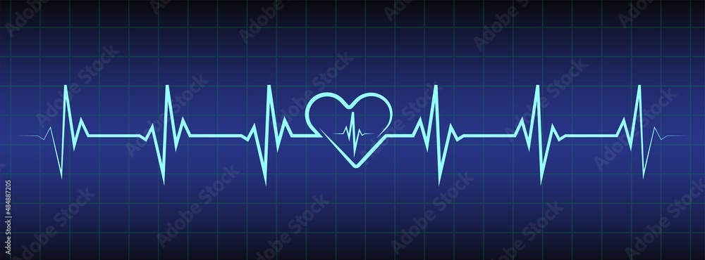 Ecg, ekg monitor with cardio diagnosis, heartbeat and heart. Heart rhythm line vector design to use in healhcare, healthy lifestyle, medicine and ekg, ecg concept illustration projects. 