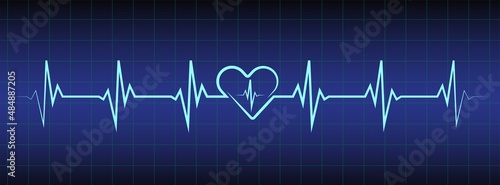 Ecg, ekg monitor with cardio diagnosis, heartbeat and heart. Heart rhythm line vector design to use in healhcare, healthy lifestyle, medicine and ekg, ecg concept illustration projects. 
