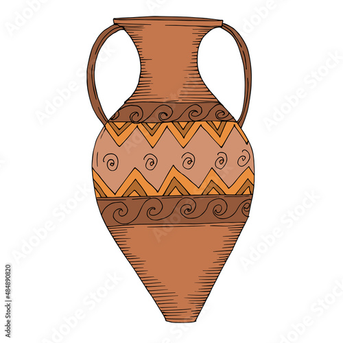 Vector Antique greek amphoras. Black and white engraved ink art. Isolated ancient illustration element.