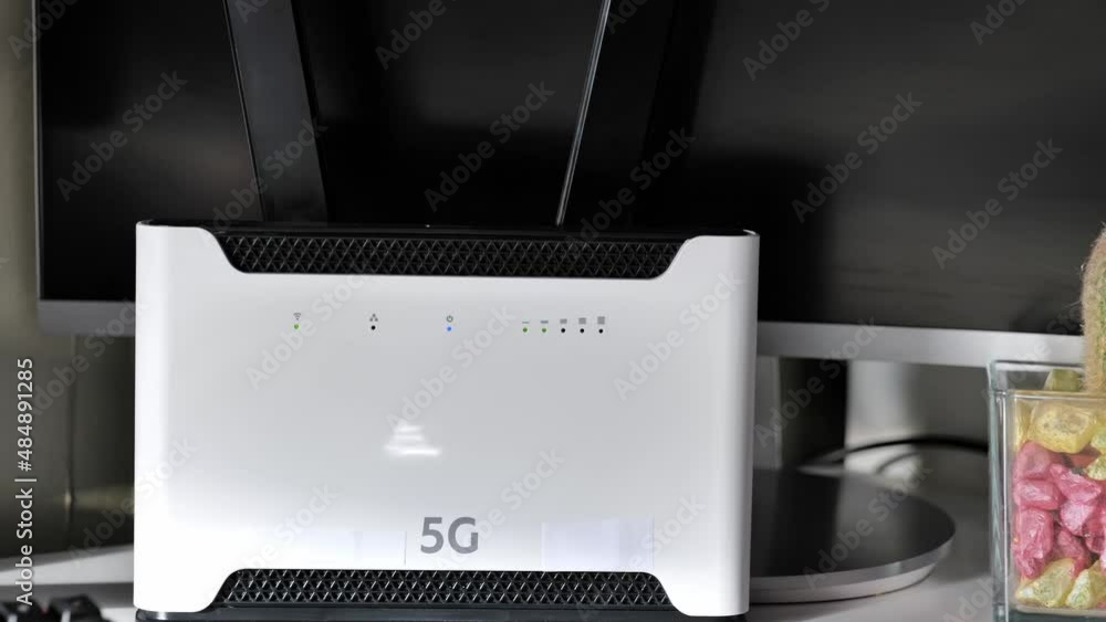 Wireless modern wi fi router 5G network device, connecting network device, technology, equipment in mobile telecommunications. Selective focus Wireless modern wi fi router 5G network device, connecting network device, technology, equipment in mobile telecommunications. Selective focus