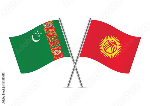 Turkmenistan and Kyrgyzstan flags. Turkmen and Kyrgyz flags, isolated on white background. Vector icon set. Vector illustration.  photo