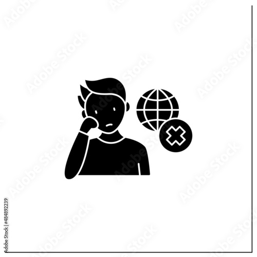 Negative symptoms glyph icon.Disinterest. Apparent environment unawareness, social withdrawal.Schizophrenia symptoms concept.Filled flat sign. Isolated silhouette vector illustration