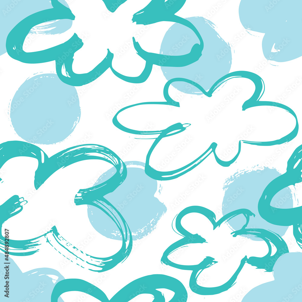Seamless pattern with clouds and sky. Dry brush. Seamless pattern with clouds and sky. Dry brush.
