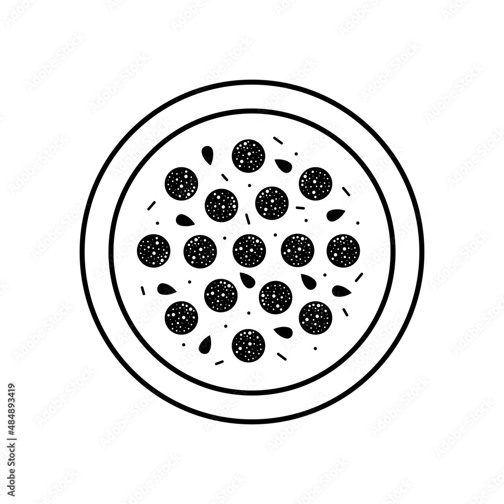Pepperoni Pizza Outline Icon Illustration on White Background Pepperoni Pizza Outline Icon Illustration on White Background