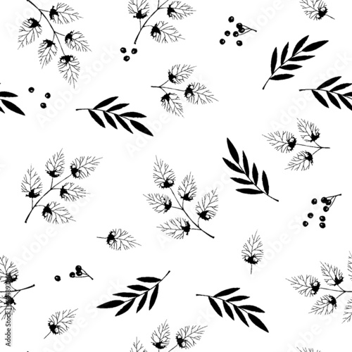 Leaves black and white seamless background. For textile, wrapping paper, packaging. Vector pattern. © jullyromas