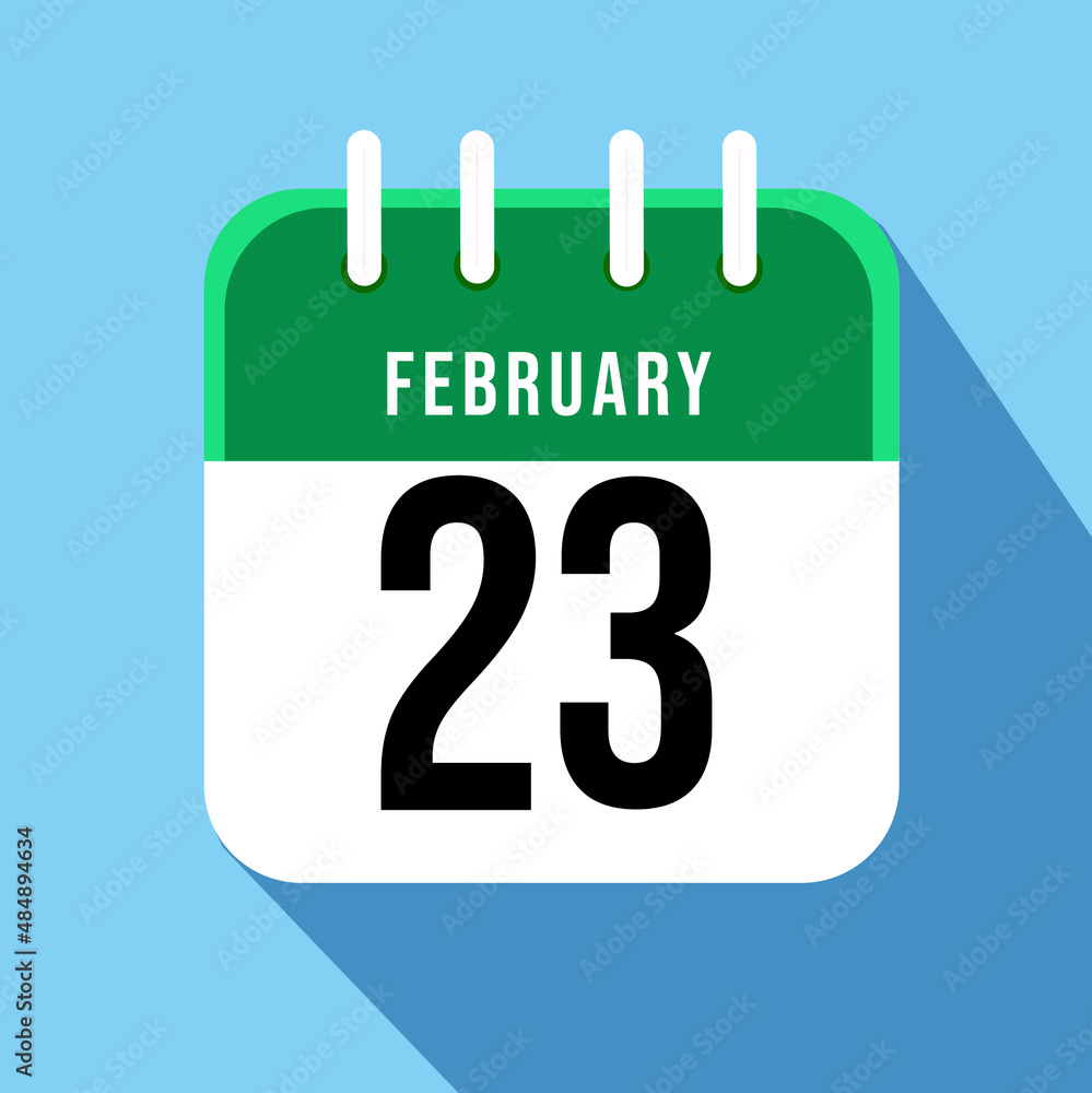 February day 23. Number twenty three on a white paper with green border on a blue background calendar sheet. Vector illustration. February day 23. Number twenty three on a white paper with green border on a blue background calendar sheet. Vector illustration.