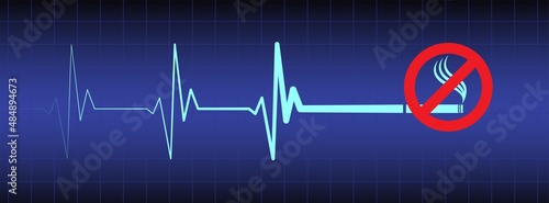 No smoking sign concept with ekg ecg heart monitor design. Smoking causes heart disease vector illustration.
