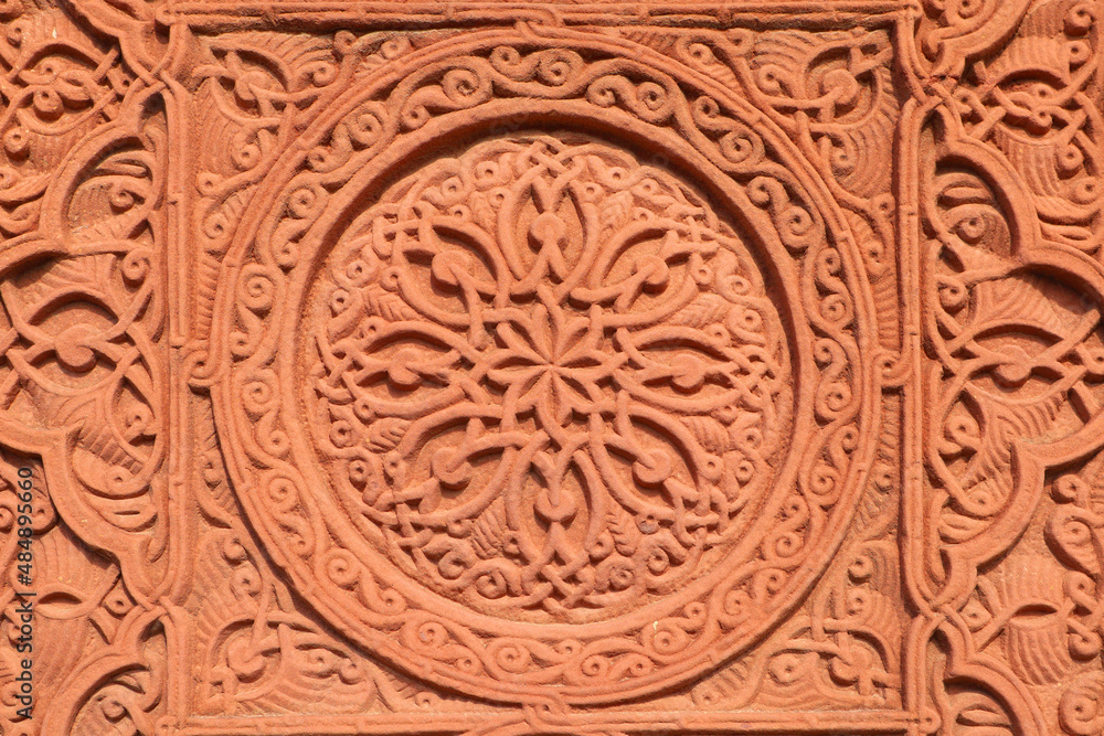Fragment of an olld khachkar (stone crosse) in Vagharshapat, Armenia