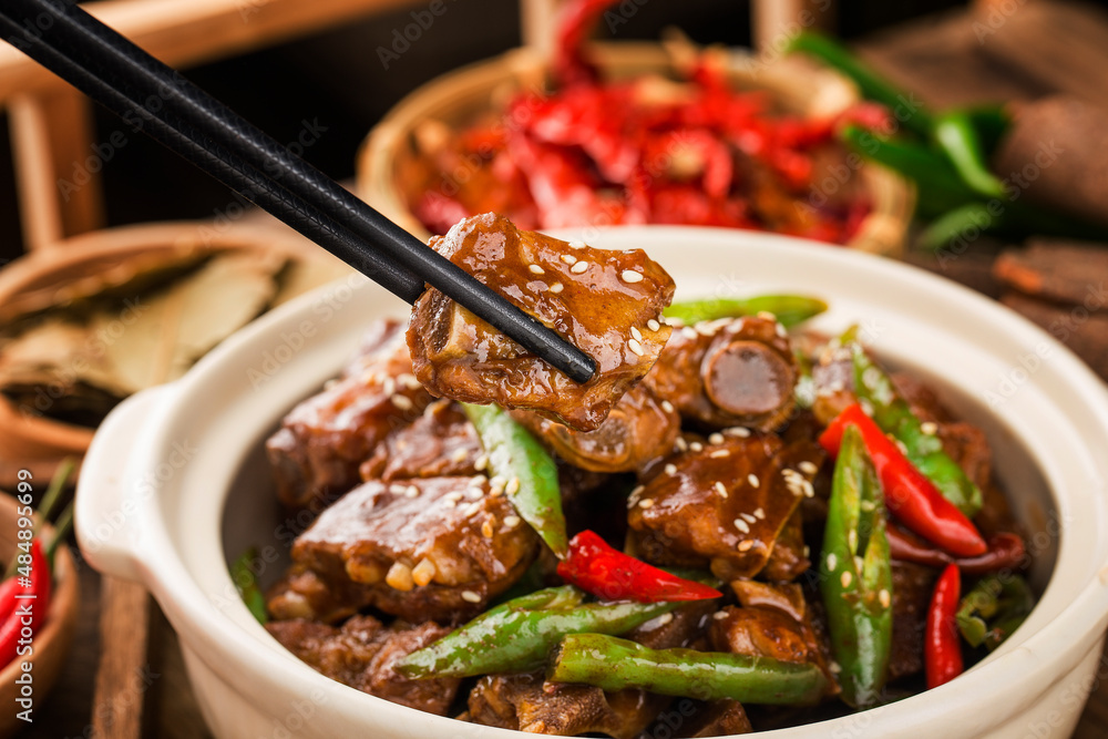 Chinese Cuisine: a plate of braised ribs Chinese Cuisine: a plate of braised ribs