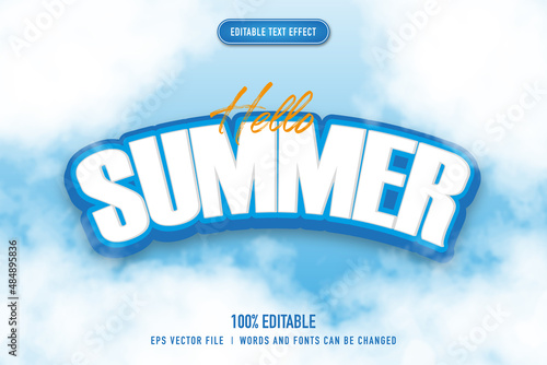 summer text effect with editable cloud background