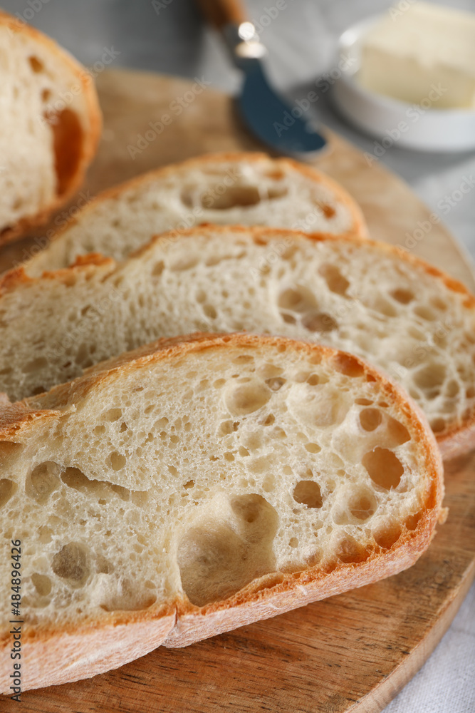 Freshly baked sodawater bread on wooden board, closeup Freshly baked sodawater bread on wooden board, closeup