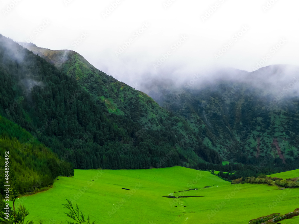 Mountain landscape of Sao Miguel Island, Azores.