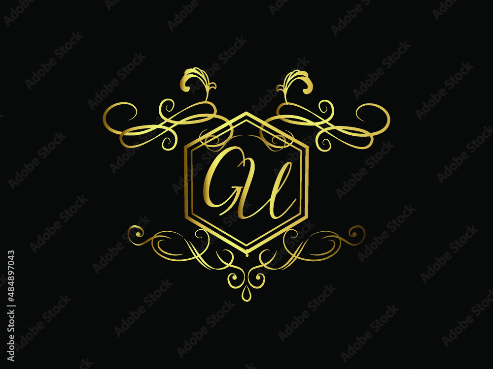 GU initial letter luxury monogram logo,elegant ornamen jewelry, emblem of love shape heart