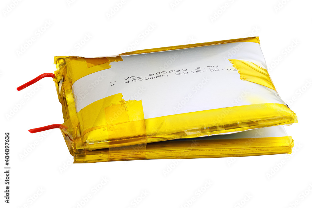 swollen double Li-ion battery pack isolated on white background Stock ...