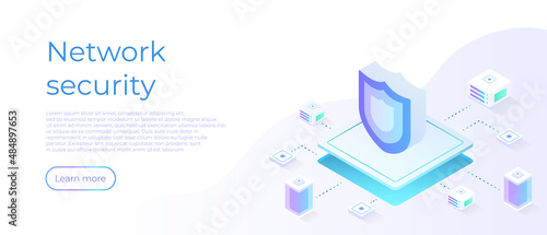 Network data security isometric vector illustration. Data Saving concept. Secure bank transaction with password verification via internet.