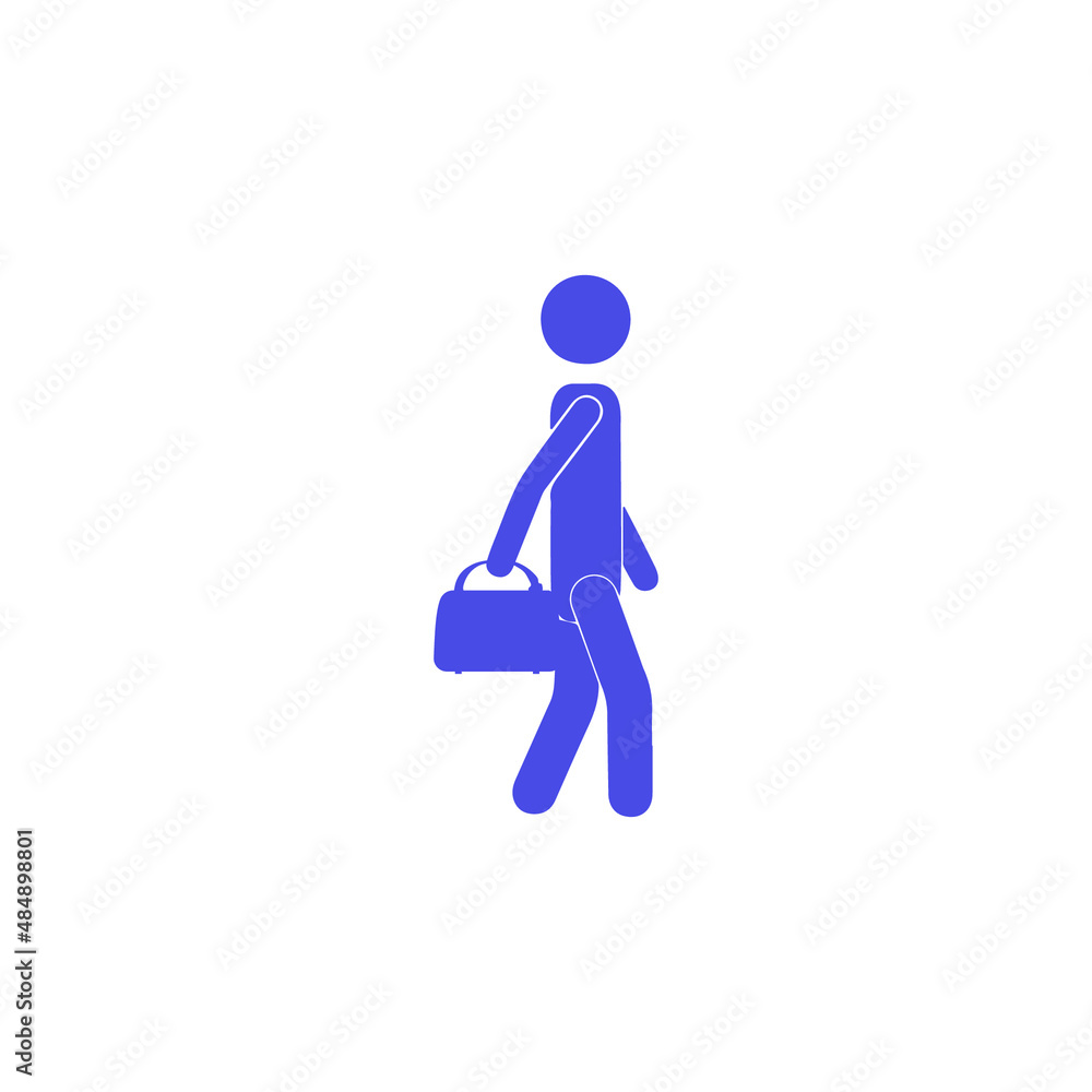 Silhouette of a man in very peri color holding a sports bag for travel, vector icons on an isolated white background Silhouette of a man in very peri color holding a sports bag for travel, vector icons on an isolated white background