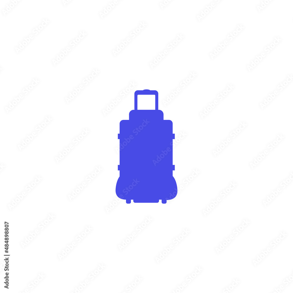 Travel suitcase with wheels in very peri color. Vector icon isolated on white background. Travel suitcase with wheels in very peri color. Vector icon isolated on white background.