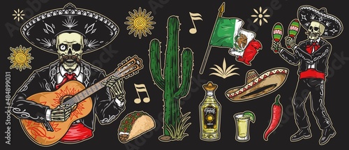 Set with mexican skeleton musicians