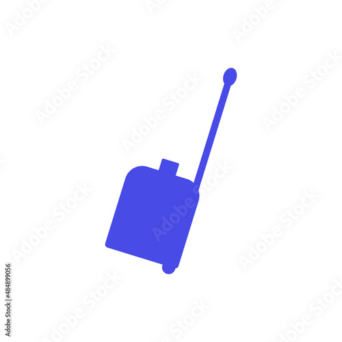 Travel suitcase with wheels in very peri color. Vector icon isolated on white background.
