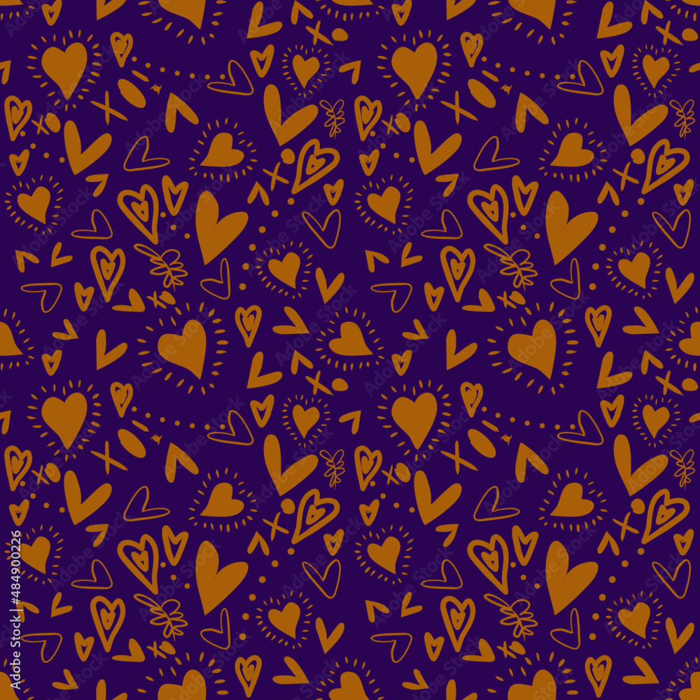 Vector seamless love symbol pattern, with stylish hearts and xoxo (hugs and kisses) phrase 
