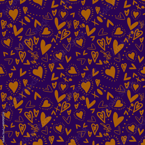 Vector seamless love symbol pattern, with stylish hearts and xoxo (hugs and kisses) phrase 