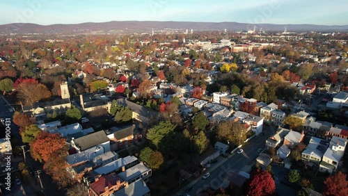 Frederick, Maryland USA. Aerial View of Residential Neighborhood on Sunny Autumn Day, Drone Shot photo