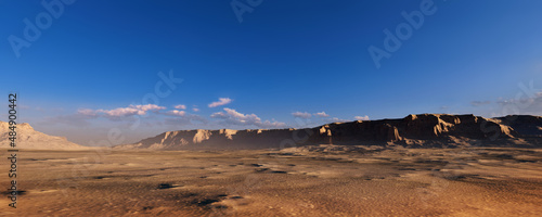 Mountain in the desert and the blue sky_3d rendering