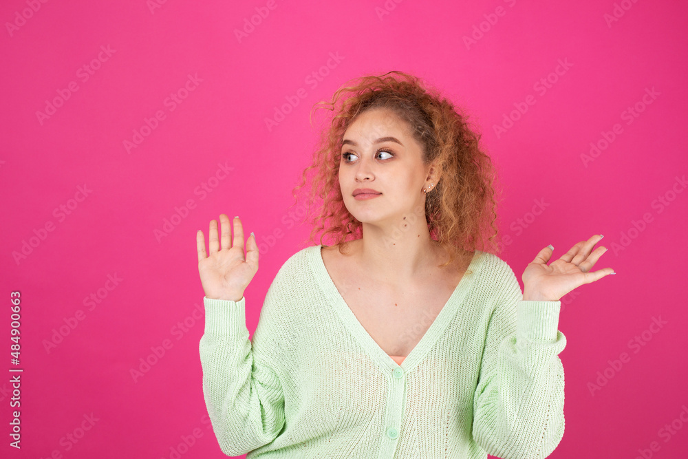Close-up portrait of attractive wondered girl news reaction isolated over color background Close-up portrait of attractive wondered girl news reaction isolated over color background