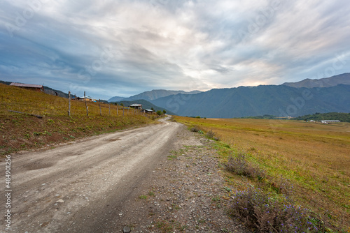 Mountain road in the high mountain village Tusheti  Omalo. Georgia