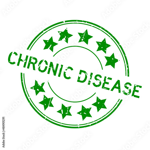 Grunge green chronic disease word with star icon round rubber seal stamp on white background