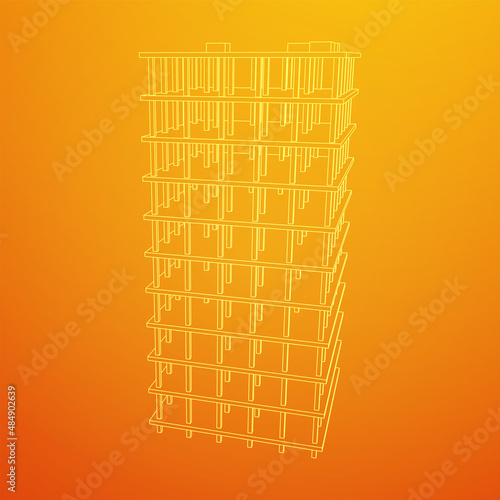 Building under construction. Build house construct in process. Wireframe low poly mesh vector illustration