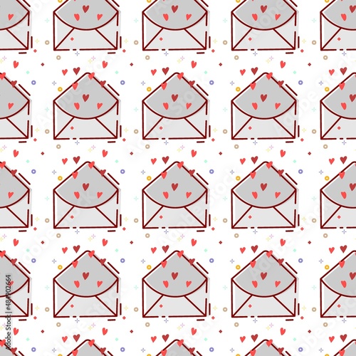 Seamless pattern in mbe style. Graphic background. Love letter with heart and declaration of love for the holiday of love. To decorate Valentines Day.