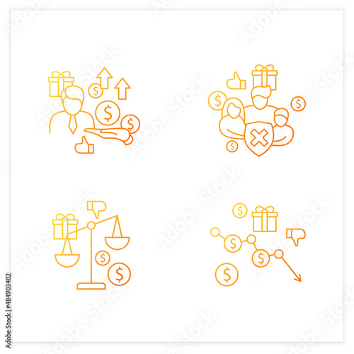 Universal basic income gradient icons set. Inequality, runaway inflation, social security, new investors. Global economy.Isolated vector illustration.Suitable to banners, mobile apps and presentation