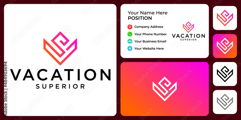 Letter V S monogram fashion logo design with business card template. Letter V S monogram fashion logo design with business card template.