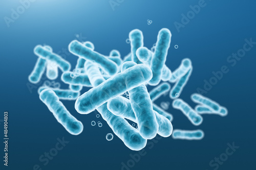 Close-up of 3d rendering microscopic blue bacteria.