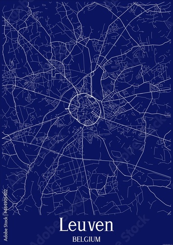 Canvas Print Dark Blue map of Leuven Belgium.