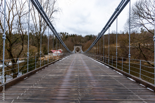 Stadlecky chain bridge over the river Luznice in the Czechia