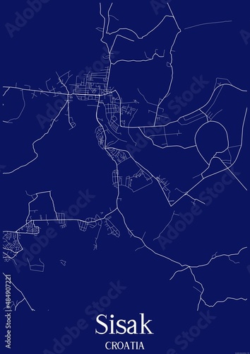 Dark Blue map of Sisak Croatia.