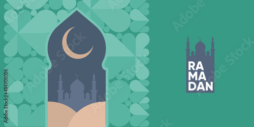 Ramadan Kareem. Mosque. Islamic greeting card template with ramadan for wallpaper design. Poster, media banner. Vector illustration.