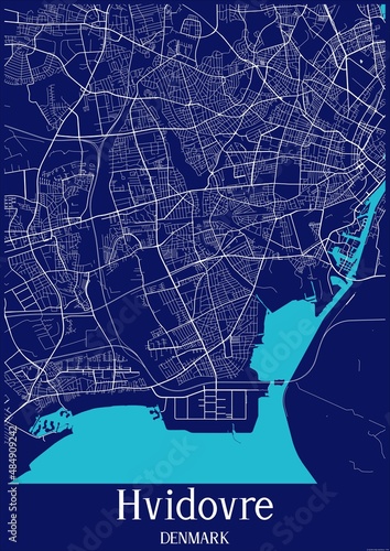 Dark Blue map of Hvidovre Denmark. photo