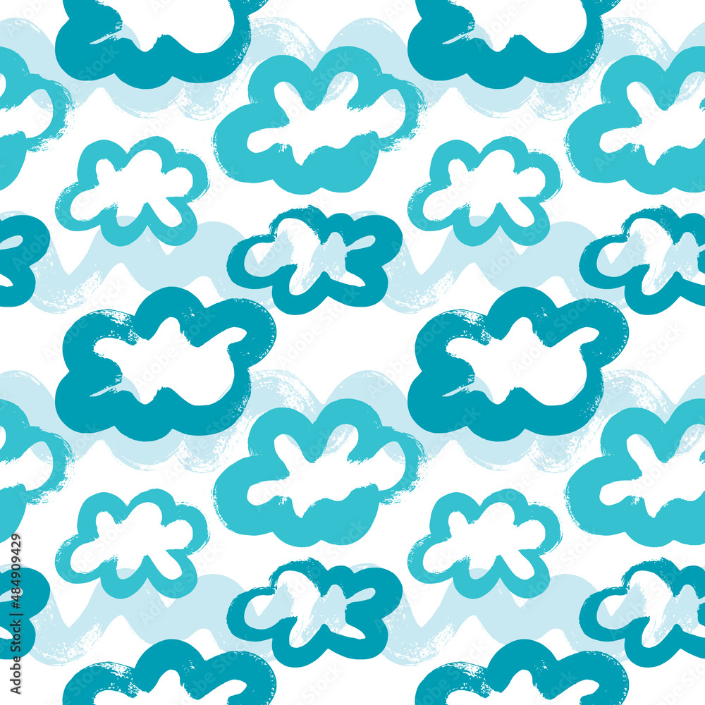 Seamless pattern with clouds and sky. Dry brush. Seamless pattern with clouds and sky. Dry brush.
