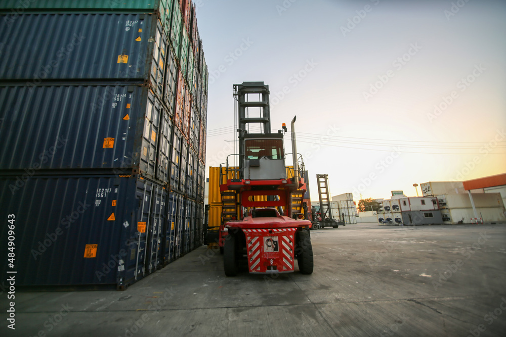 Logistics and transportation of Container Cargo ship and containers box in  import-export area.  