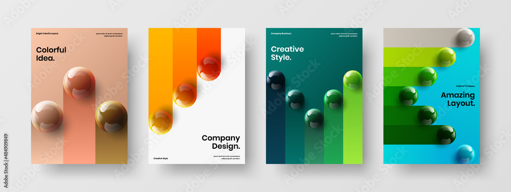 Modern 3D spheres journal cover template bundle. Premium brochure A4 vector design illustration composition.